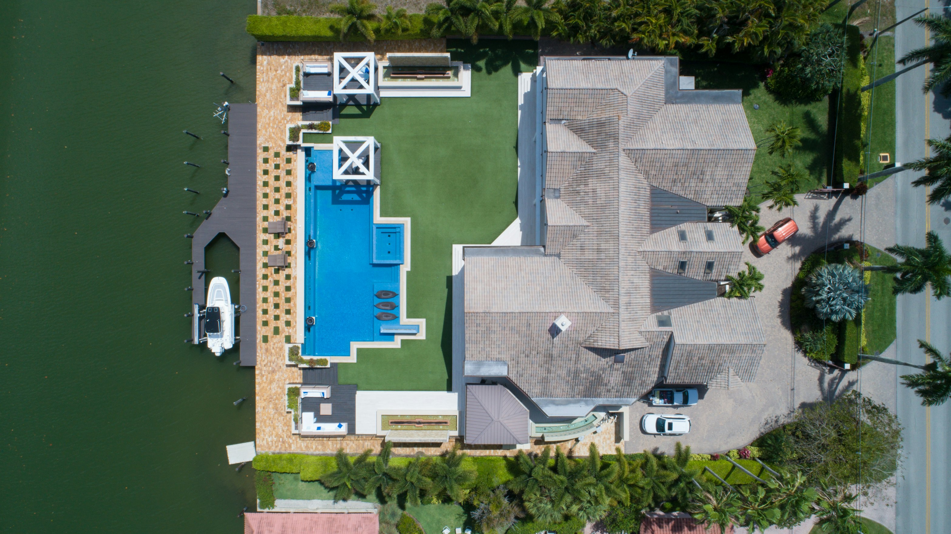 Professional aerial drone real estate photo showing full property